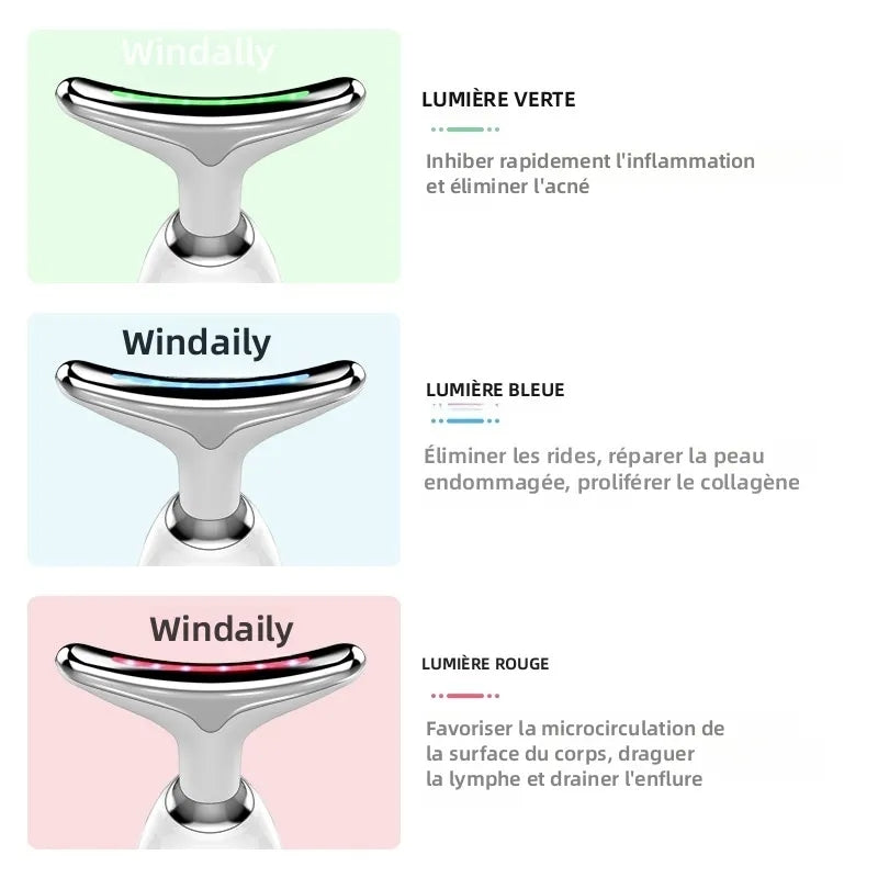 Appareil de Soin Visage LED 3 Couleurs – Anti-Rides, Éclat & Peau Nette